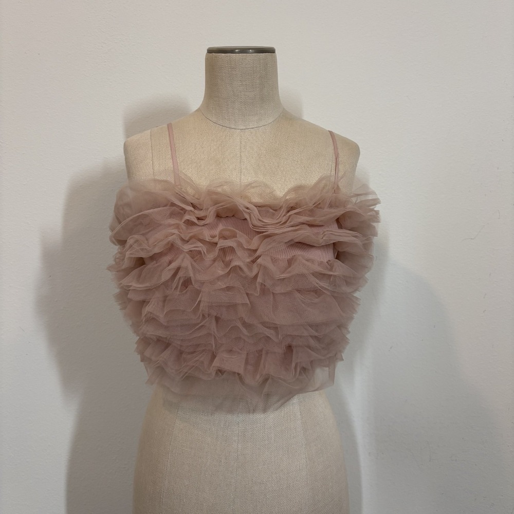 A New Day Tulle Tank Top Women XS Cropped Ballet Core Coquette Party Romantic